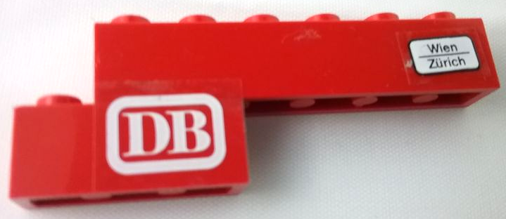 Lego Stickered Assembly 7 x 1 x 2 with White 'DB' and 'Wien Zürich' Pattern Right (Stickers) - Set 7820
