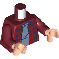 Lego Torso, Dark Blue/Red Plaid Jacket, Sand Blue Shirt print, Dark Red Arms, Light Nougat Hands / Dark Red