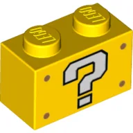 Brick 1 x 2 with White Question Mark '?' Print / Yellow