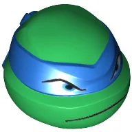 Minifig Head Special, Ninja Turtle with Blue Mask and Frown Print (Leonardo) / Green