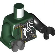 Torso, Odd Arms and Hands, Dark Green Armor, Yellow Line, Black Venom Transition, White Spider Print, Left Black Arm and Hand, Right Dark Green Arm and Dark Bluish Grey Hand / Dark Green