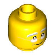 Lego Minifig Head Santa, Glasses with Gold Frame, White and Gray Eyebrows, Dark Orange Cheek Lines Print / Yellow