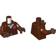 Lego Torso, Jacket with Single Button Secured, Pink Flower, White Shirt with Sand Blue Lines print, Reddish Brown Arms, Umber Brown Hands / Reddish Brown