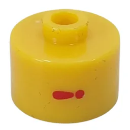 Pen Bead, Round Long, Flat Edge with Red '!' Print / Yellow