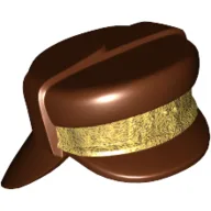 Hat with Neck Protector, Gold Stripe Print (Naboo Security Officer) / Reddish Brown