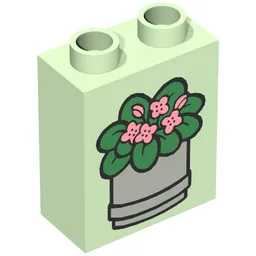 Duplo Brick 1 x 2 x 2 with Potted Plant Print / Light Green