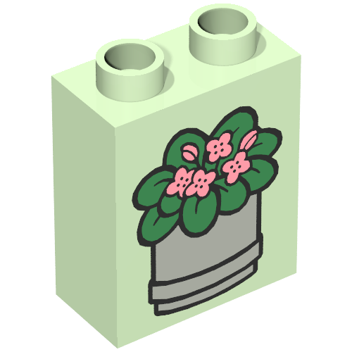Lego Duplo Brick 1 x 2 x 2 with Potted Plant Print / Light Green