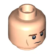 Minifig Head Han Solo, Dual Sided Brown Eyebrows, Black Eyes, Wrinkles and Smile / Grim Print [Hollow Stud] / Light Nougat