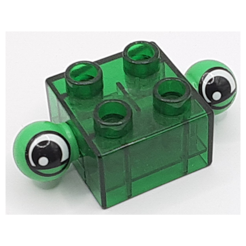 Lego Duplo Brick 2 x 2 with 2 Green Protruding Eyes / Trans-Green