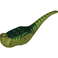 Lego Animal Body Part, Dinosaur, Raptor Body with Dark Green Top with Lime Stripes on Sides Print / Olive Green