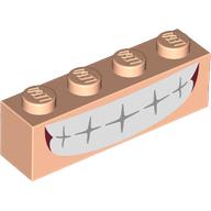 Lego Brick 1 x 4 with Mouth, White Teeth Grin print / Light Nougat