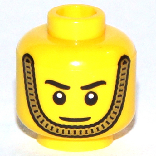 Lego Minifig Head Royal Guard, White Pupils, Gold Chin Strap, and Smile Print / Yellow