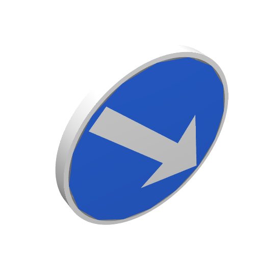 Lego Road Sign Clip-on 2 x 2 Round with Arrow on Blue Print / White