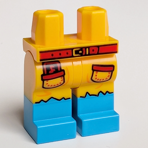 Lego Hips with Bright Light Orange Legs and Dark Azure Boots Pattern with Red Belt, Pockets print / Bright Light Orange