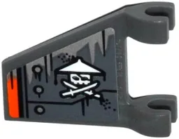 Flag 2 x 2 Trapezoid with Flat Edge with Armor Plates with Rivets, White Ninja Skull with Crossed Swords Pattern Model Right Side (Sticker) - Set 70601