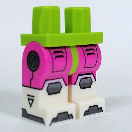 Lego Hips with Armor, Circuitry print, Dark Pink Legs and White Boots Pattern / Lime