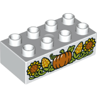 Lego Duplo Brick 2 x 4 with Pumpkin, Corn and Sunflowers Print / White