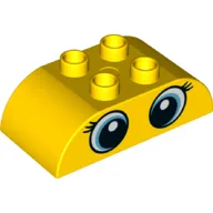 Duplo Brick 2 x 4 Curved Top with Two Blue/White Eye, Eyelashes Print / Yellow