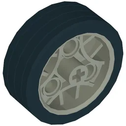 Wheel 36.8 x 14 ZR with Axle Hole, 3 Pin Holes, and Black Rubber Tyre Glued On / Light Gray
