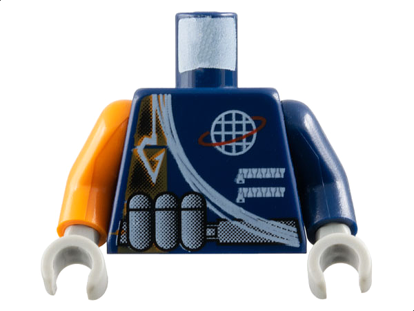 Lego Torso Alpha Team Logo, Arrow, Shoulder Rope Pattern / Dark Blue Arm Left / Orange Arm Right / Light Gray Hands
