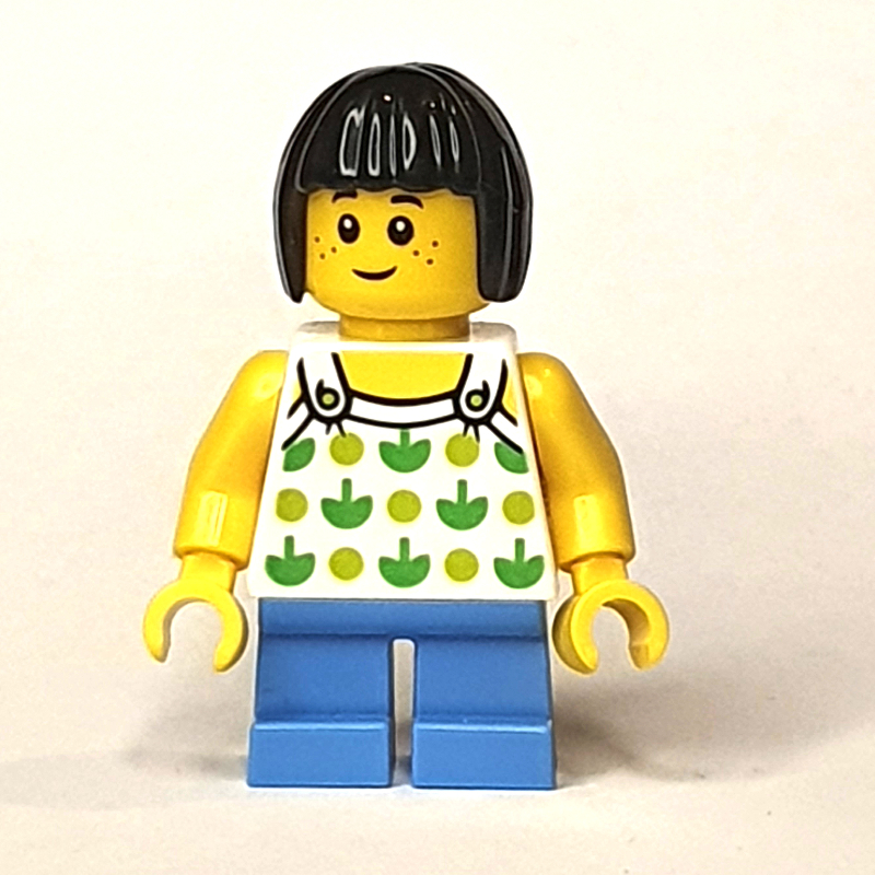 Lego Kid - White Torso, Medium Blue Legs, Black Hair