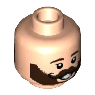 Minifig Head Jonathan, Dark Brown Beard with Black Curly Moustache, Teeth / Tongue Print / Light Nougat