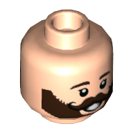 Lego Minifig Head Jonathan, Dark Brown Beard with Black Curly Moustache, Teeth / Tongue Print / Light Nougat