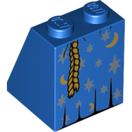 Lego Brick Sloped 65° 2 x 2 x 2 with Bottom Tube with Robe with Moons and Stars and Rope Belt Print / Blue