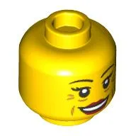 Minifig Head, Dark Red Lips, Crows Feet, Wrinkles, Smile / Shocked Open Mouth Print / Yellow