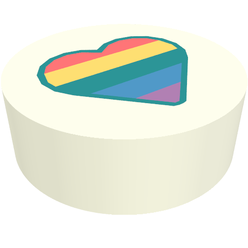 Lego Tile Round 1 x 1 with Rainbow Heart print / White