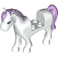 Lego Animal, Horse with 2 x 2 Cutout, Blue Eyes and Face Decoration, Lavender Mane and Tail Print / White