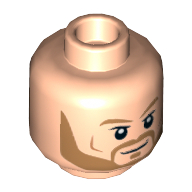 Lego Minifig Head Thor, Dual Sided, Light Brown Eyebrows and Beard, Smile / Angry Print [Hollow Stud] / Light Nougat