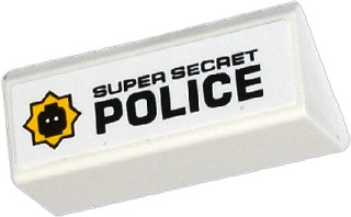 Lego Slope 45 2 x 4 Double with Black 'SUPER SECRET POLICE' and Minifigure Head Badge on Left Pattern (Sticker) - Set 70802