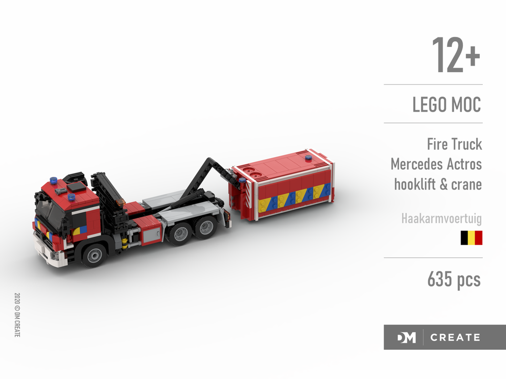 Lego Fire truck hooklift vehicle Mercedes Actros with general material container (Belgian version)
