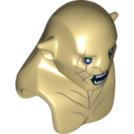 Lego Minifig Head Special, Azog with Dark Tan Markings on Face and Chest, Light Blue Eyes and Wide Open Mouth Print / Tan