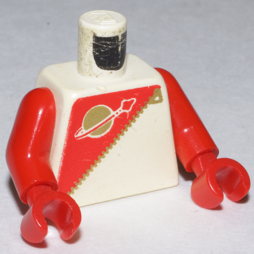 Lego Torso Classic Space Logo, Futuron Red Print, Red Arms and Hands / White