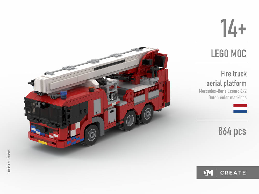 Lego Fire truck aerial platform, elevator - Mercedes-Benz Econic 6x2 (Dutch color markings)