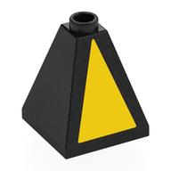 Lego Brick Sloped 75° 2 x 2 x 2 Quadruple Convex with Yellow Triangle print