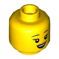 Lego Minifig Head Athlete, Eyebrows, Peach Lips, Smile Showing Teeth / Open Mouth with Sweat Drop Print / Yellow