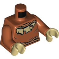 Lego Torso Tunic, Nougat Rope Neck and Belt, Tan Tattered Collar Print, Dark Orange Arms, Tan Hands / Dark Orange