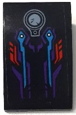 Slope, Curved 3 x 2 with Sand Blue Fuel Cap and Red, Dark Purple, and Dark Azure Lines Pattern (Sticker) - Set 70639