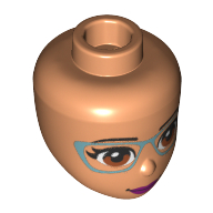 Lego Minidoll Head with Dark Orange Eyes, Magenta Lips, Metal Blue Glasses Print / Nougat