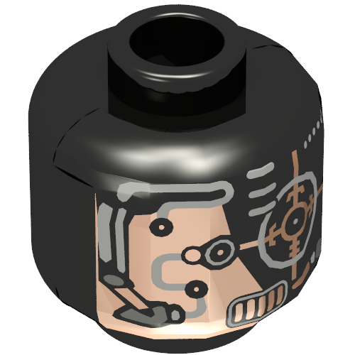 Lego Minifig Head Droid, Copper Skin and Silver Eyepiece Print [Blocked Open Stud] / Black