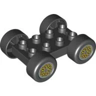 Duplo Car Base 2 x 4 with Black Tires & Yellow 'Y' Spoke Wheels / Black