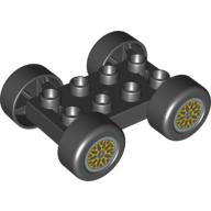 Lego Duplo Car Base 2 x 4 with Black Tires & Yellow 'Y' Spoke Wheels / Black