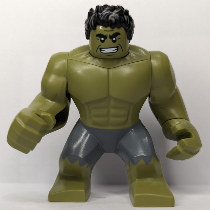Lego Hulk (Big Fig), Black Hair, Removable Head, Sand Blue Pants, Smiling