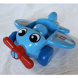 Primo Airplane, Red Propeller, Blue Wheels, with Eyes, Wing Logo Print / Medium Blue
