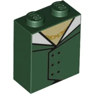 Brick 1 x 2 x 2 with Green Vest/Jacket, Golden Chain Print / Dark Green