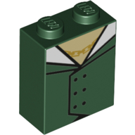 Lego Brick 1 x 2 x 2 with Inside Stud Holder with Green Vest/Jacket, Golden Chain print / Dark Green