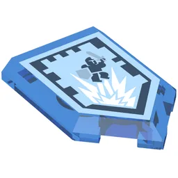 Tile Special 2 x 3 Pentagonal with Nexo Power Shield Print - Jumperman / Trans-Dark Blue